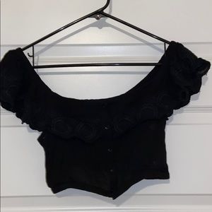 Black Button Up Crop Top